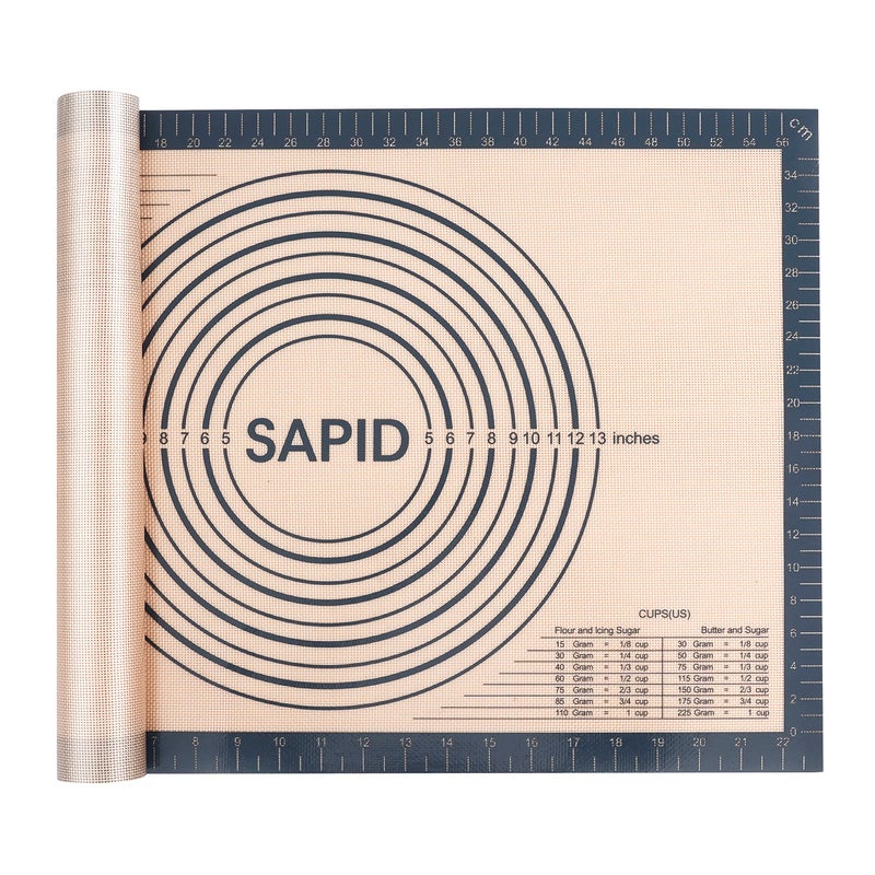 SAPID Non Slip Silicone Pastry Mat Large with Measurements for Non-stick Dough Rolling, Pie Crust, Pastry Roll Out, Cookies,Bread and Silicon Kneading Mat (16" x 24", Gray) - Image 1